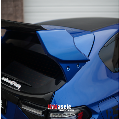 JDMuscle VS Style spoiler with brake lights on 08-14 Subaru WRX/STI, featuring ABS, paint-matched finish, and partial carbon fiber.