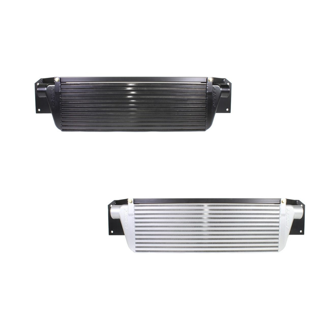 JDMuscle Perrin front mount intercooler core in black and silver for Subaru WRX/STI 2008-2014, showcasing the cooling core.