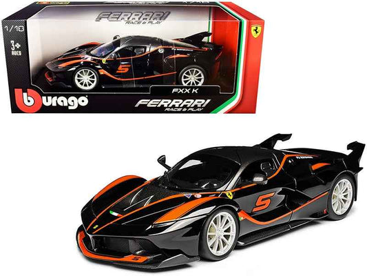 Ferrari FXX-K #5 Fu Songyang Black with Gray Top and Orange Stripes 1/18 Diecast Model Car by Bburago