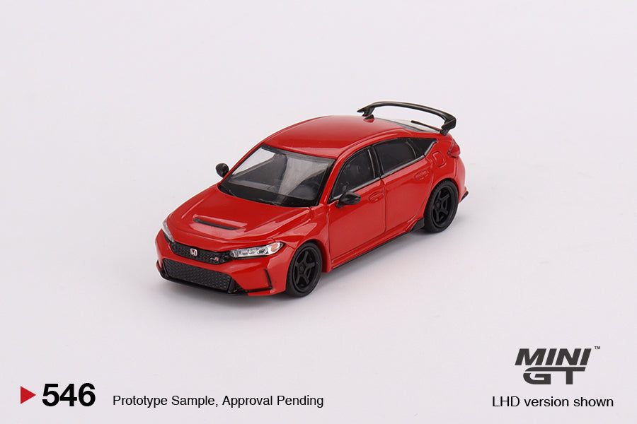 Mini GT Honda Civic Type R diecast model in rallye red, 1:64 scale, detailed miniature car for collectors