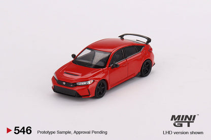 Mini GT Honda Civic Type R diecast model in rallye red, 1:64 scale, detailed miniature car for collectors