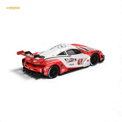 Miniature McLaren 720S GT3 Evo diecast model in 1:64 scale, detailed black and orange design, from Lot57Supplies Diecast Shop.