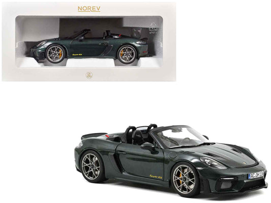 2023 Porsche 718 Spyder RS Weissach Pack Forest Green Metallic with Carbon Hood Stripes 1/18 Diecast Model Car by Norev