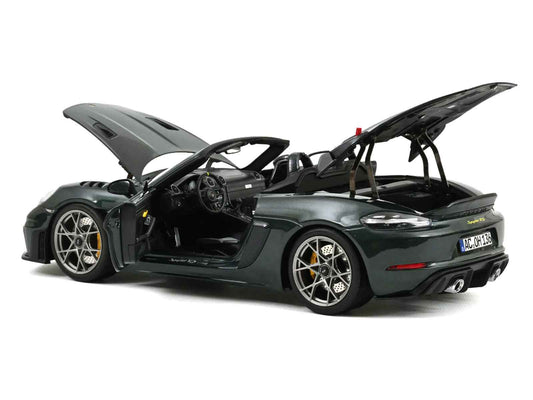 2023 Porsche 718 Spyder RS Weissach Pack Forest Green Metallic with Carbon Hood Stripes 1/18 Diecast Model Car by Norev