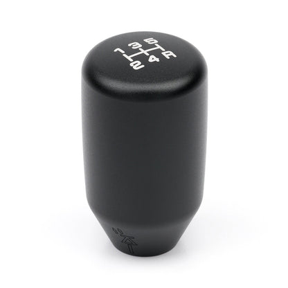 A satin black ACUITY ESCO-T5 5-speed shift knob with M10 x 1.5 threading for automatic or manual transmission.