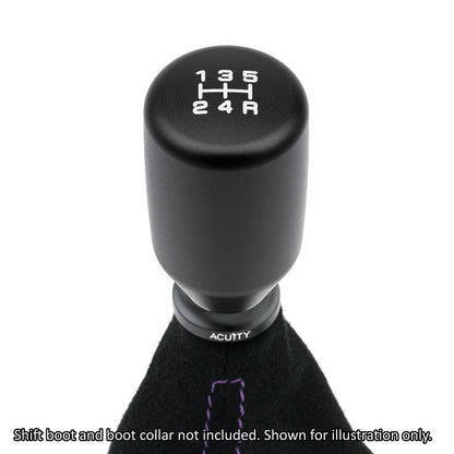 A satin black ACUITY ESCO-T5 5-speed shift knob with M10 x 1.5 threading for manual transmission vehicles.