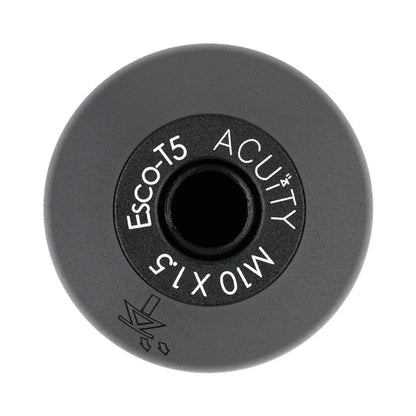 A satin black ACUITY ESCO-T5 5-speed shift knob with M10 x 1.5 threading, designed for manual gear shifting.