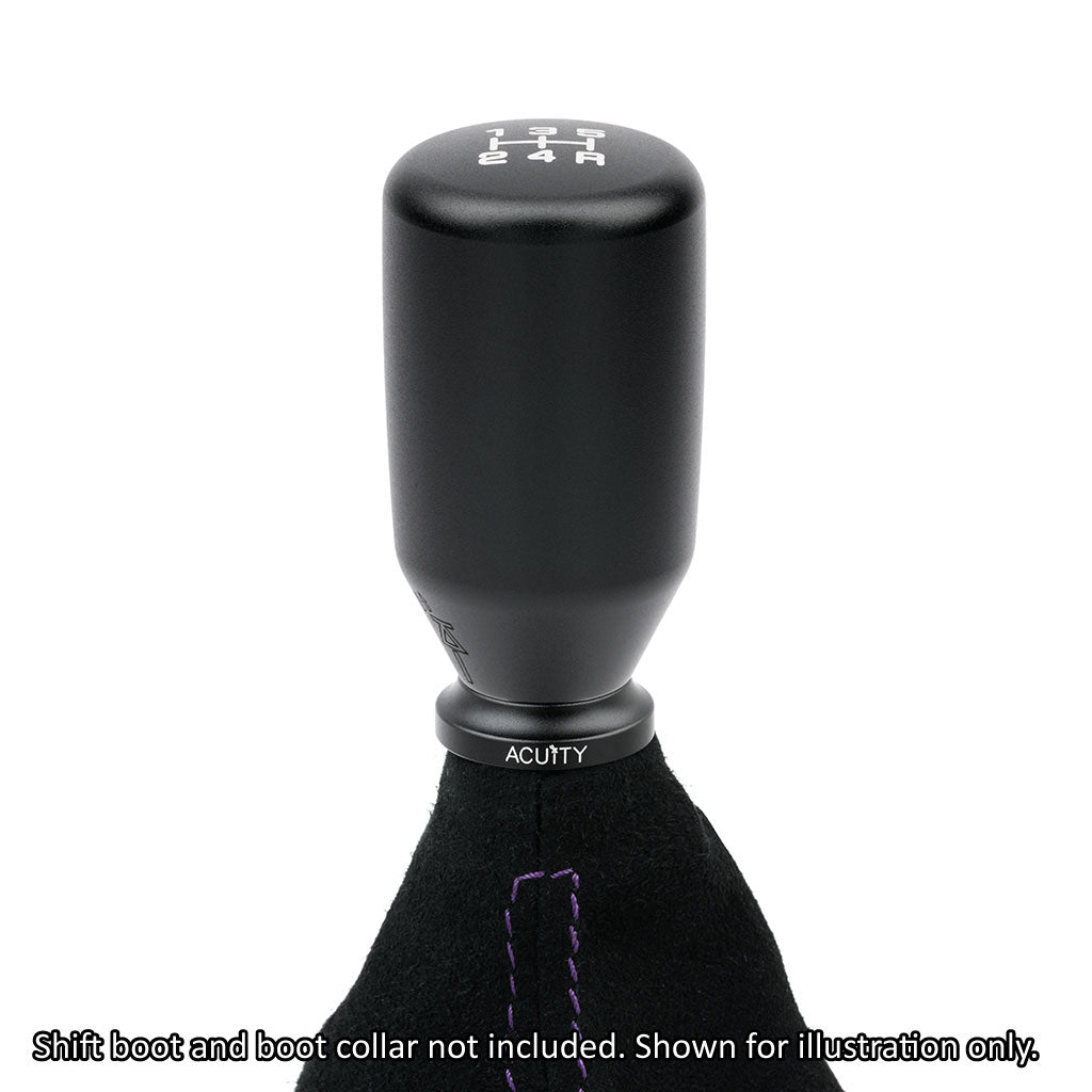Satin black ACUITY ESCO-T5 5-speed shift knob with M10 x 1.5 threading from Prestige Auto Lab, designed for manual transmission cars.