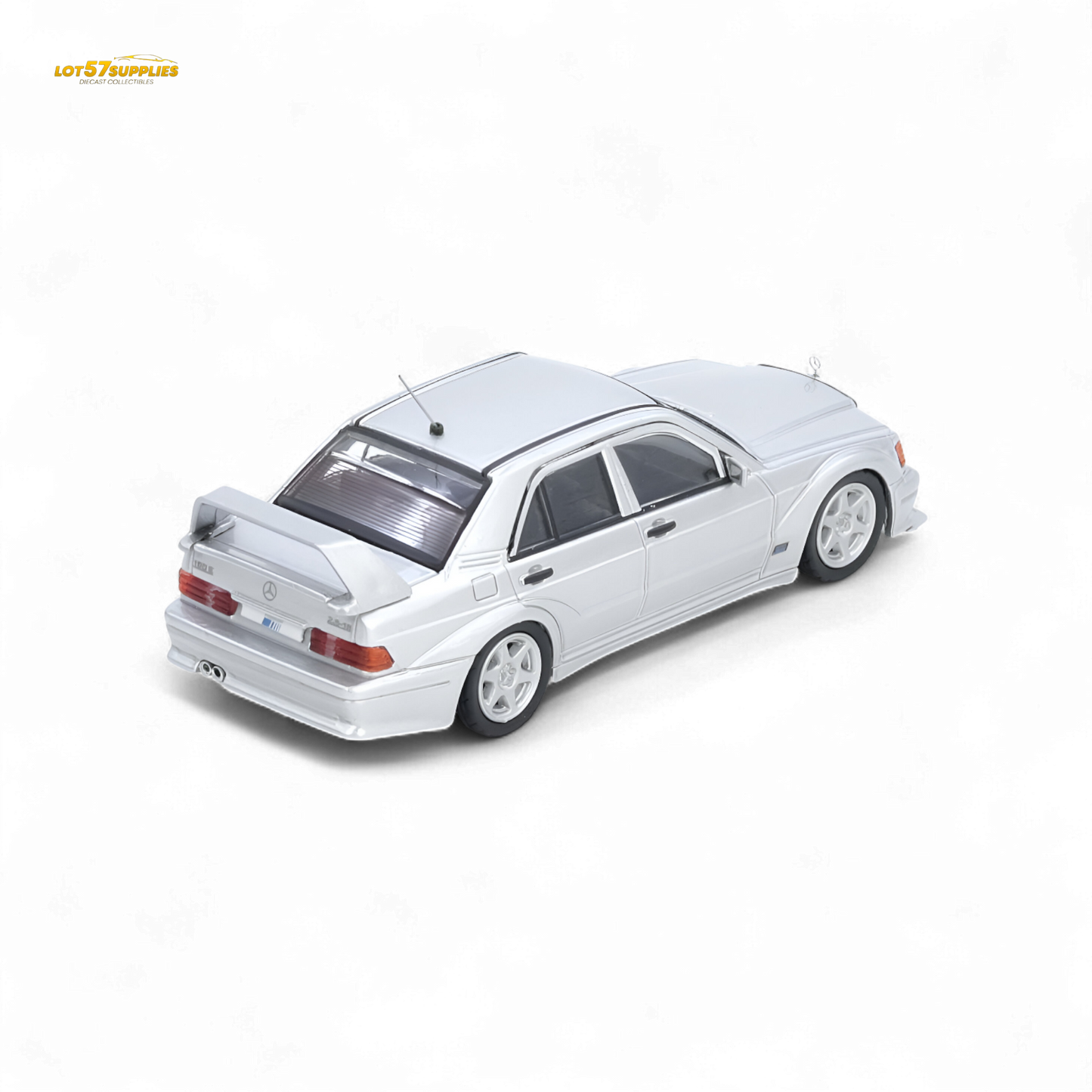 Pre-order Inno64 Mercedes-Benz 190E diecast model in silver, 1:64 scale, showcasing detailed Mercedes-Benz design.