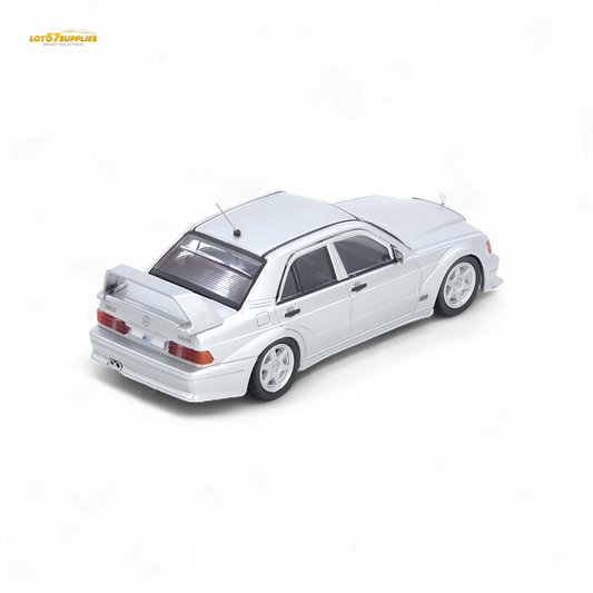 Pre-order Inno64 Mercedes-Benz 190E diecast model in silver, 1:64 scale, showcasing detailed Mercedes-Benz design.