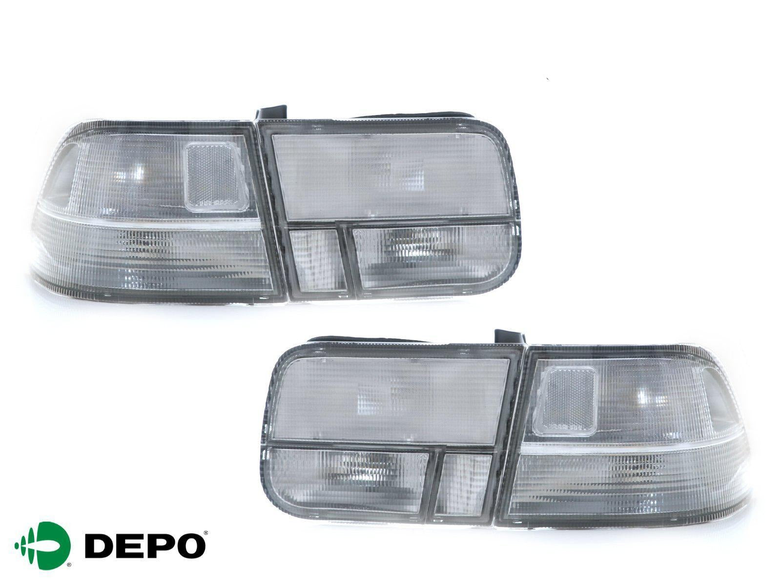 Set of four clear rear tail lights for 1996-2000 Honda Civic 2-door coupe, made by DEPO, with JDM styling and LED illumination.