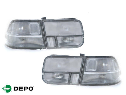 Set of four clear rear tail lights for 1996-2000 Honda Civic 2-door coupe, made by DEPO, with JDM styling and LED illumination.
