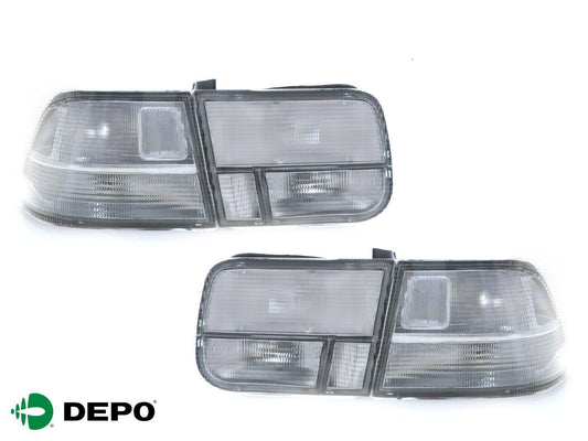 Set of four clear rear tail lights for 1996-2000 Honda Civic 2-door coupe, made by DEPO, with JDM styling and LED illumination.