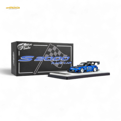 Candy blue 1:64 scale MicroTurbo Honda S2000 diecast model with ENEOS #00 TOP FUEL branding, detailed and collectible.
