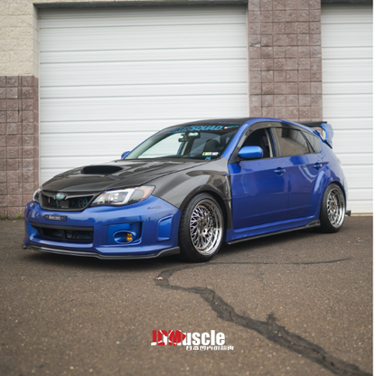JDMuscle front carbon fiber lip for 2011-2014 Subaru WRX/STI, sleek aerodynamic design for enhanced sporty look