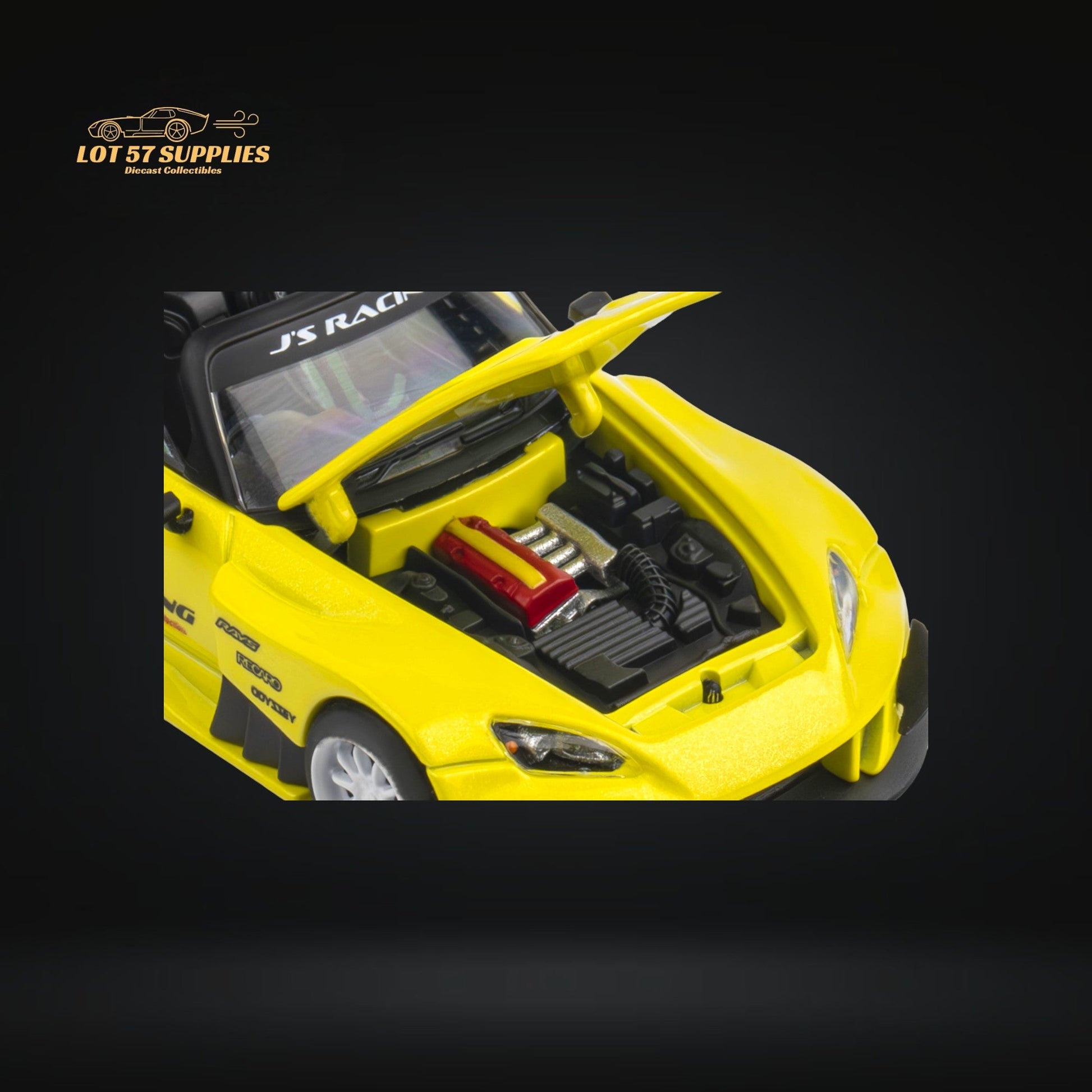 Yellow pearl Honda S2000 JS Racing microturbo diecast model in 1:64 scale, detailed miniature by Lot57Supplies Diecast Shop