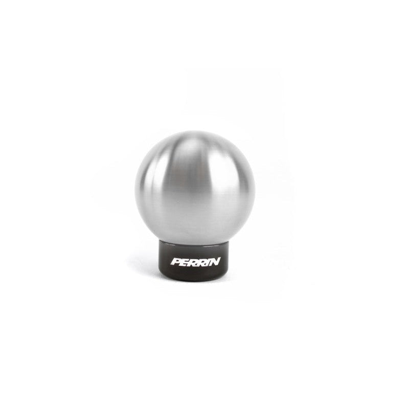JDMuscle PERRIN 04-21 STI ball shift knob for manual transmission, black textured surface with branded logo