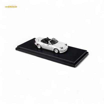 Microturbo Custom MX5 Rocket Bunny diecast Mazda car in metallic white, 1:64 scale, from Lot57Supplies Diecast Shop.