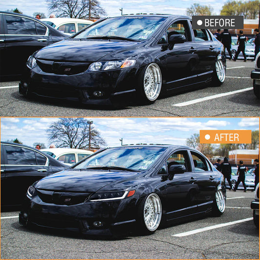 NTXGlow 8th Gen Civic Sedan LED headlights with sequential turn signals, featuring modern, bright illumination and sleek design.