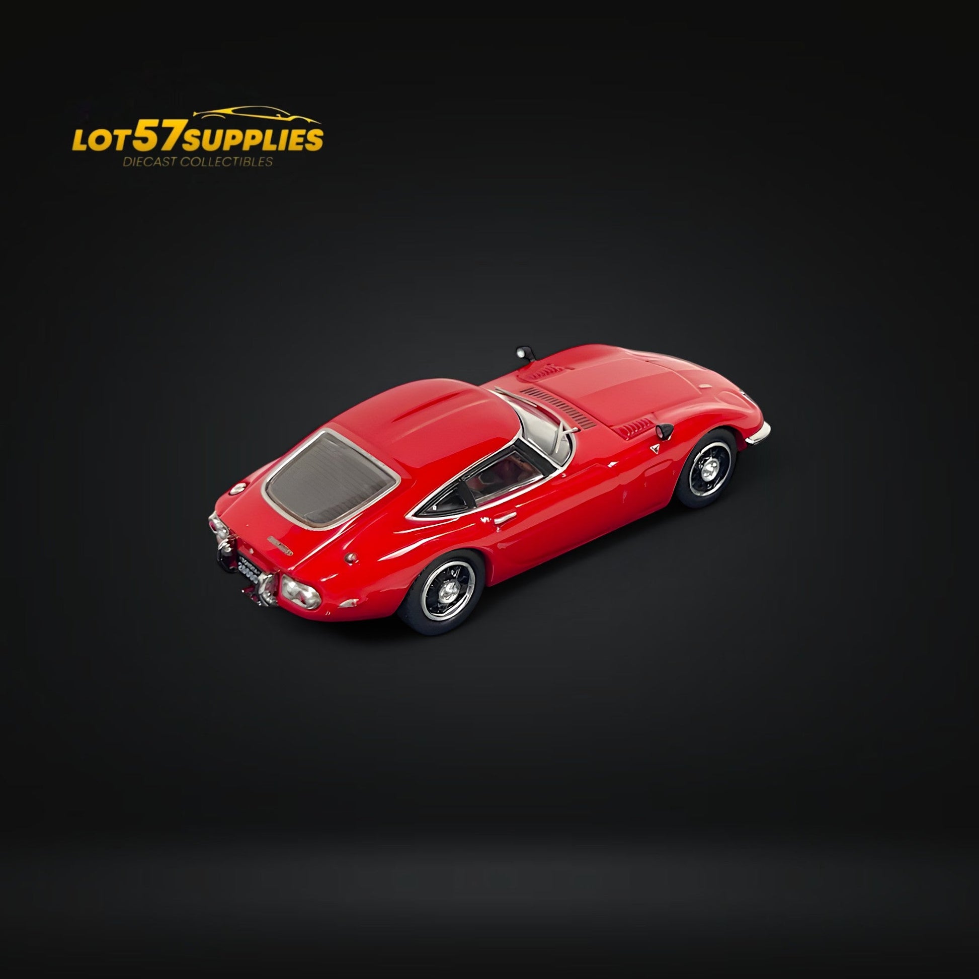 Red Inno64 Toyota 2000GT diecast model car in 1:64 scale, detailed collectible from Lot57Supplies Diecast Shop.