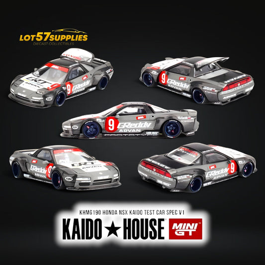 Mini-GT x KAIDO Honda NSX Kaido Test Car Spec V1 diecast model in 1:64 scale, detailed Honda sports car replica.