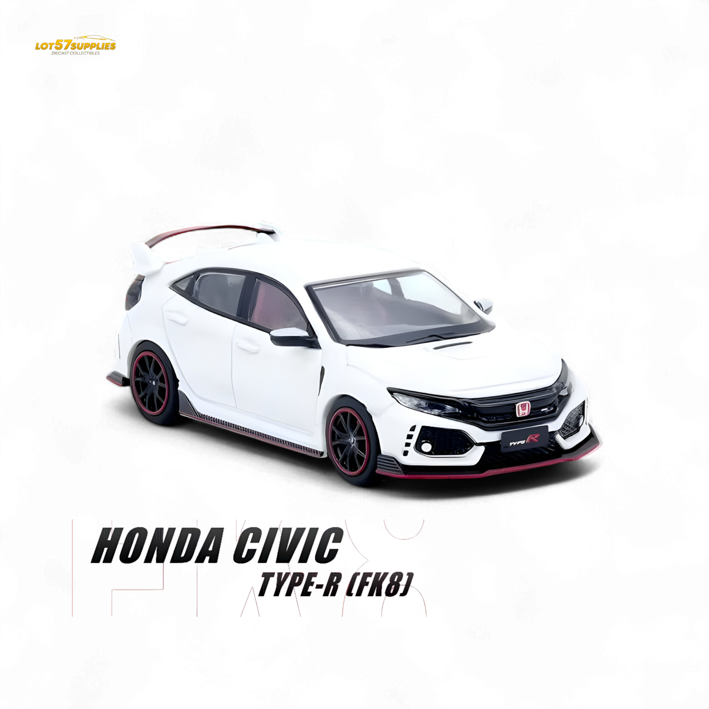 White INNO64 Honda Civic Type-R FK8 diecast model car, detailed 1:64 scale replica from Lot57Supplies Diecast Shop.