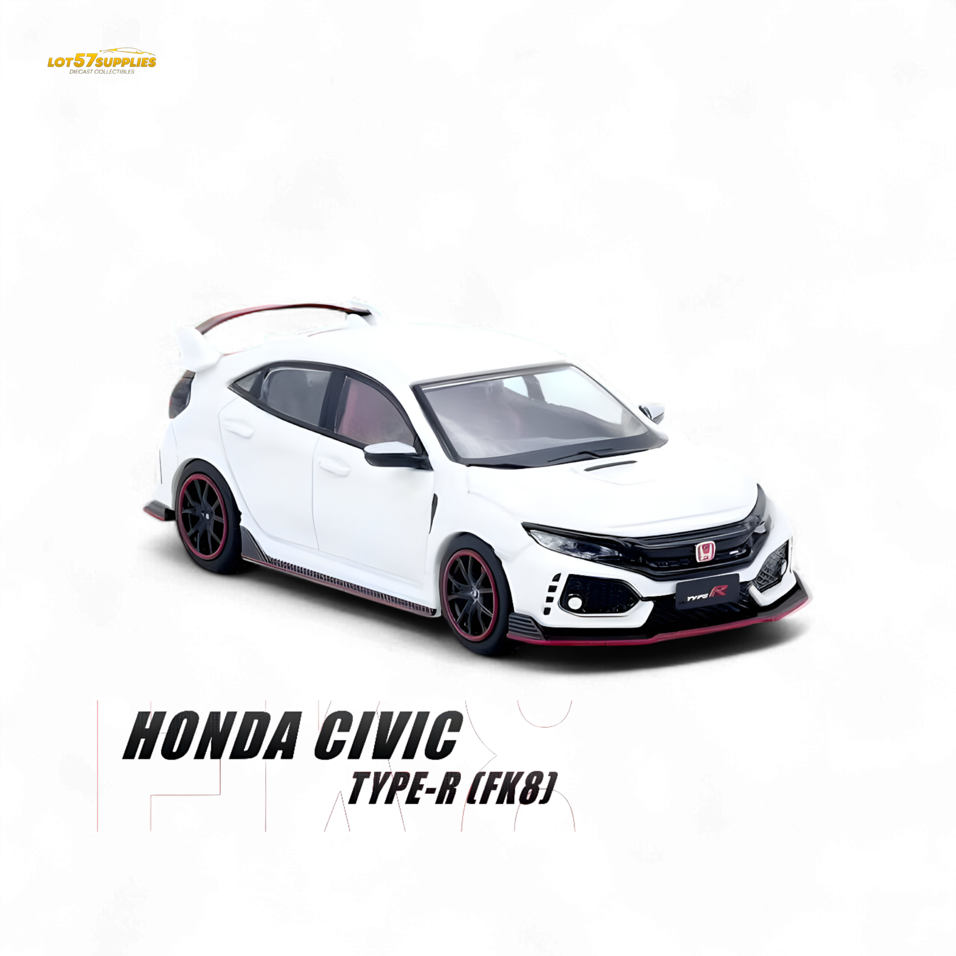 White INNO64 Honda Civic Type-R FK8 diecast model car, detailed 1:64 scale replica from Lot57Supplies Diecast Shop.