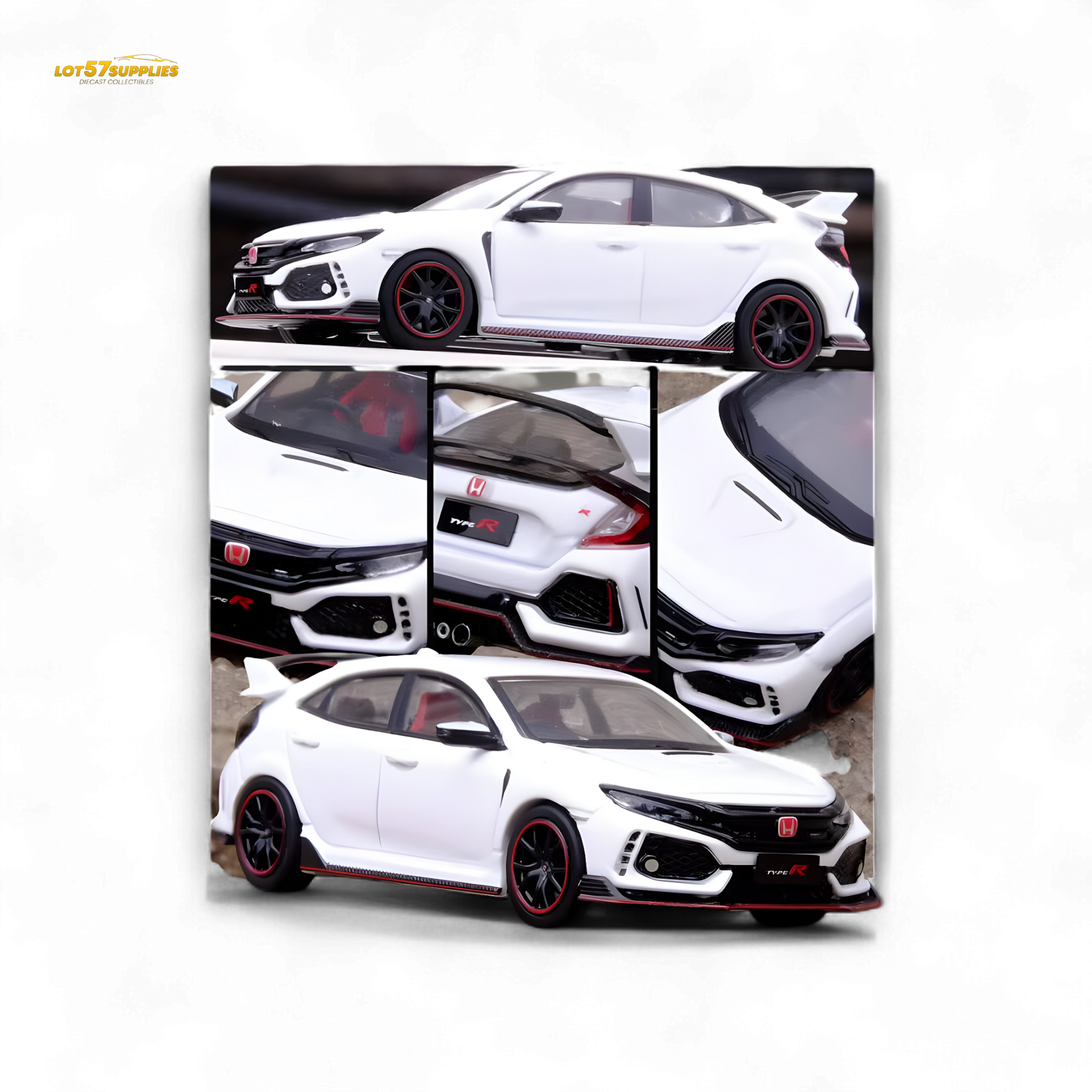 White INNO64 Honda Civic Type-R FK8 diecast model car, detailed 1:64 scale replica from Lot57Supplies Diecast Shop.