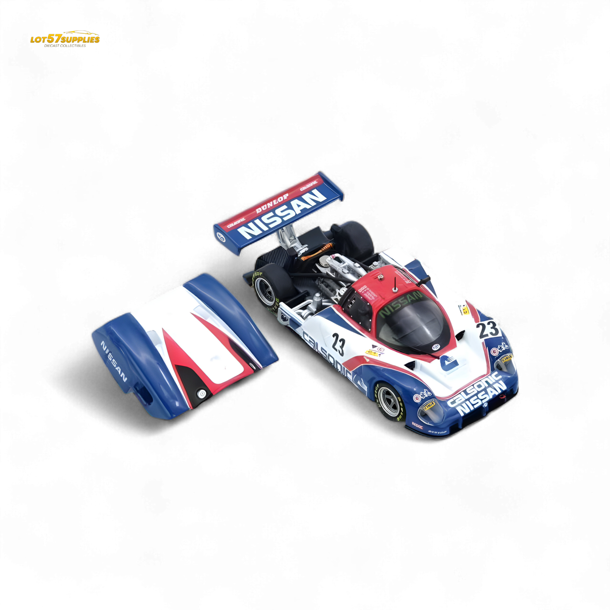 Detailed image of the INNO64 Nissan R89C diecast model, showcasing the miniature Nissan race car in 1:64 scale.