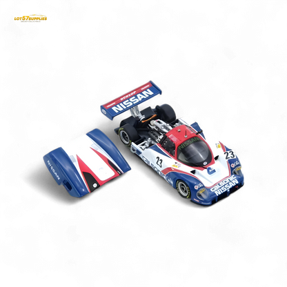 Detailed image of the INNO64 Nissan R89C diecast model, showcasing the miniature Nissan race car in 1:64 scale.