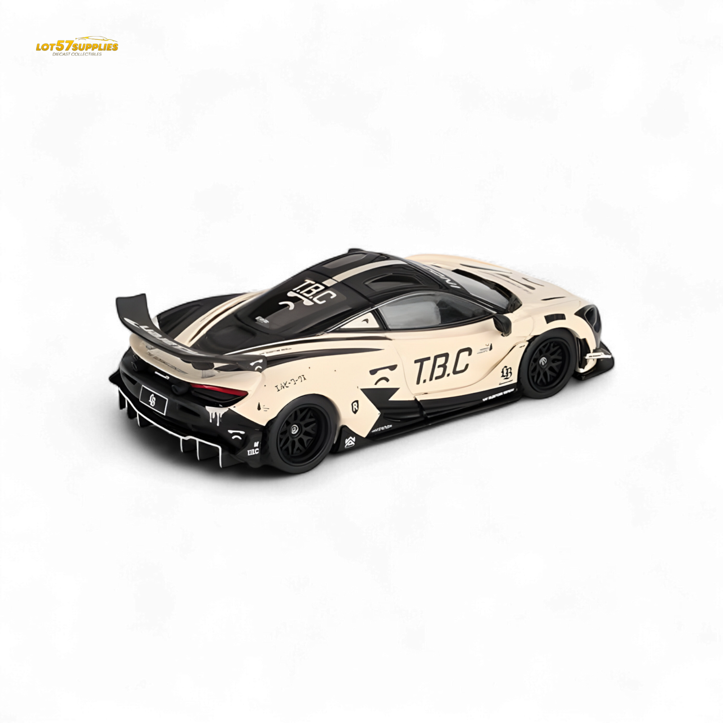 Mini GT McLaren 720S LB★Works The Boring Concept diecast model, detailed 1:64 scale car on display.