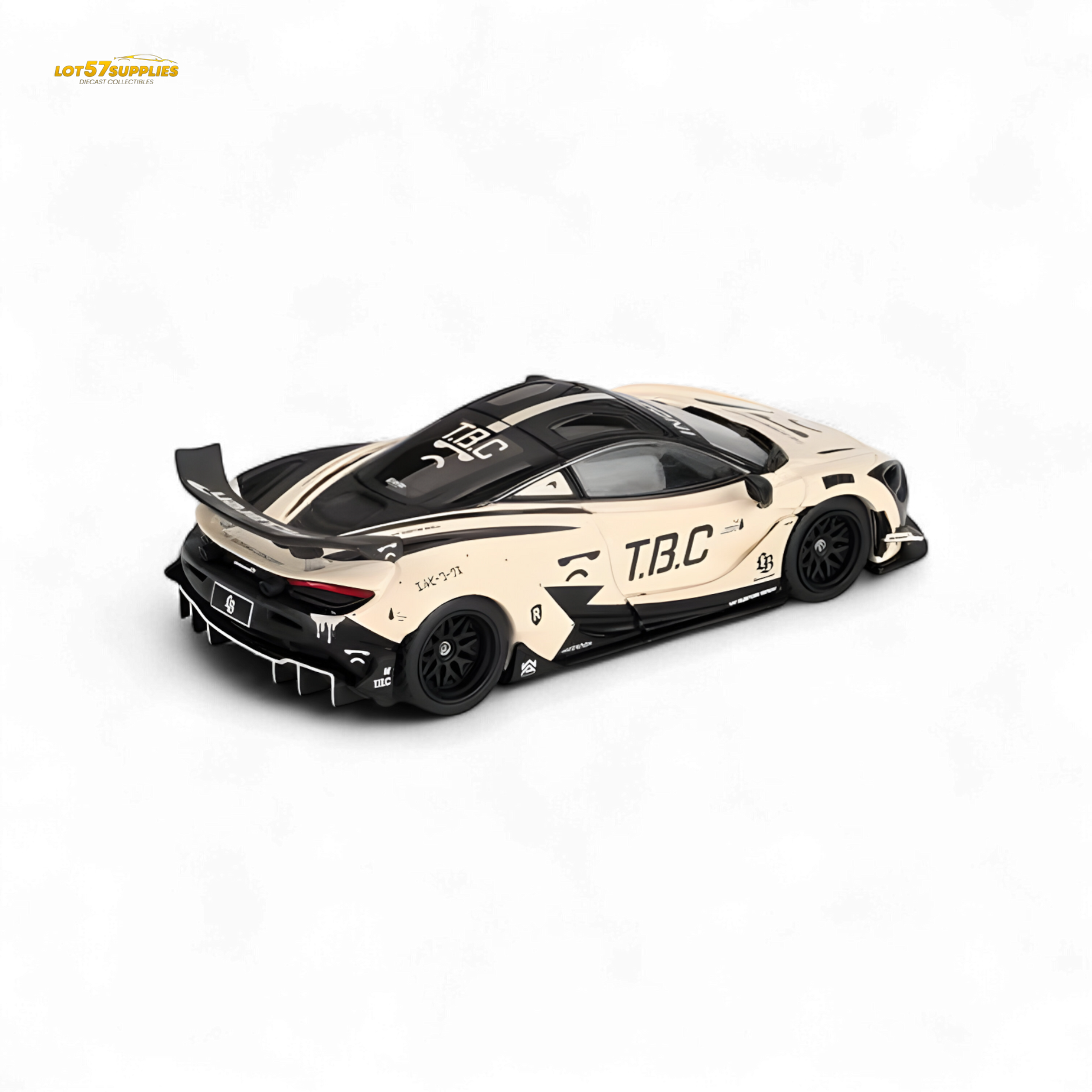 Mini GT McLaren 720S LB★Works The Boring Concept diecast model, detailed 1:64 scale car on display.