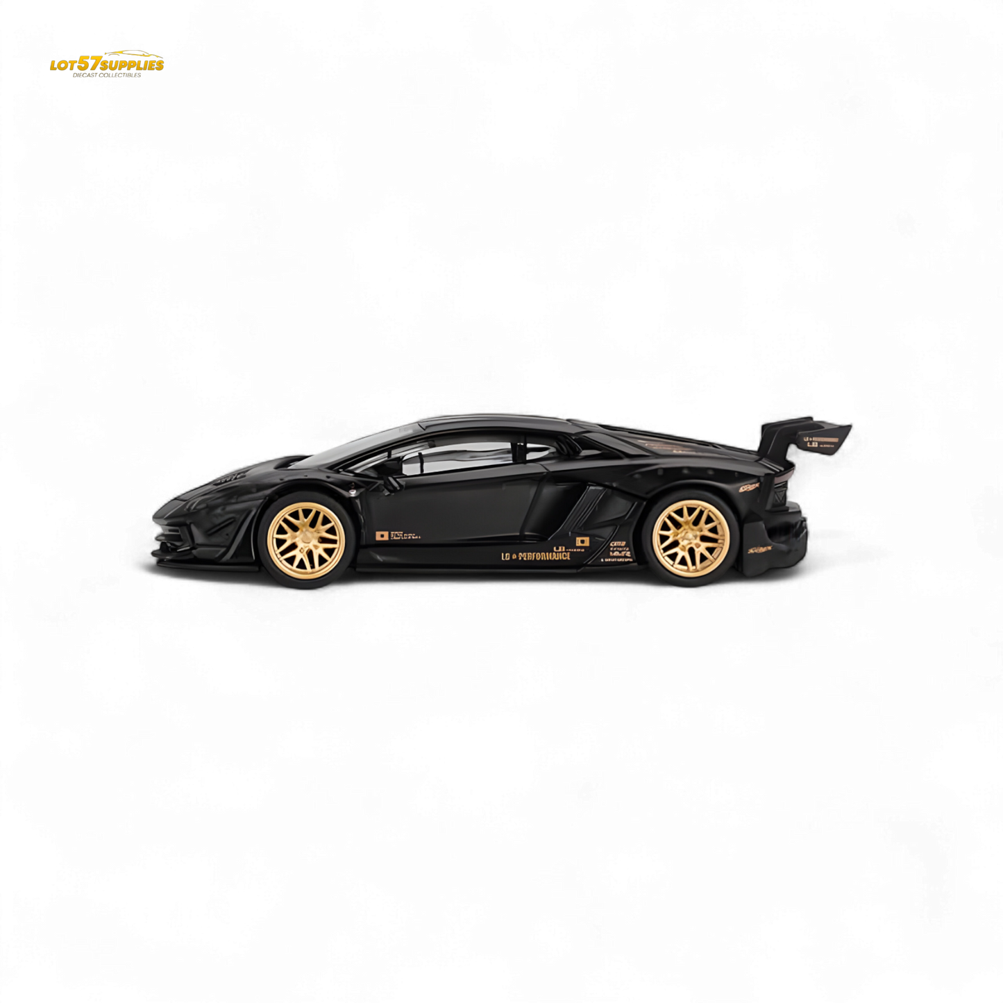 Mini-GT LB★WORKS Lamborghini Aventador diecast model in matte black, 1:64 scale, showcasing detailed exterior and sporty design.