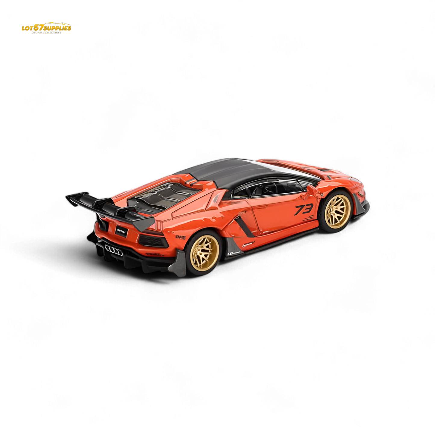 Orange Mini GT Lamborghini Aventador diecast car, 1:64 scale, detailed model from Lot57Supplies Diecast Shop, pre-order available.