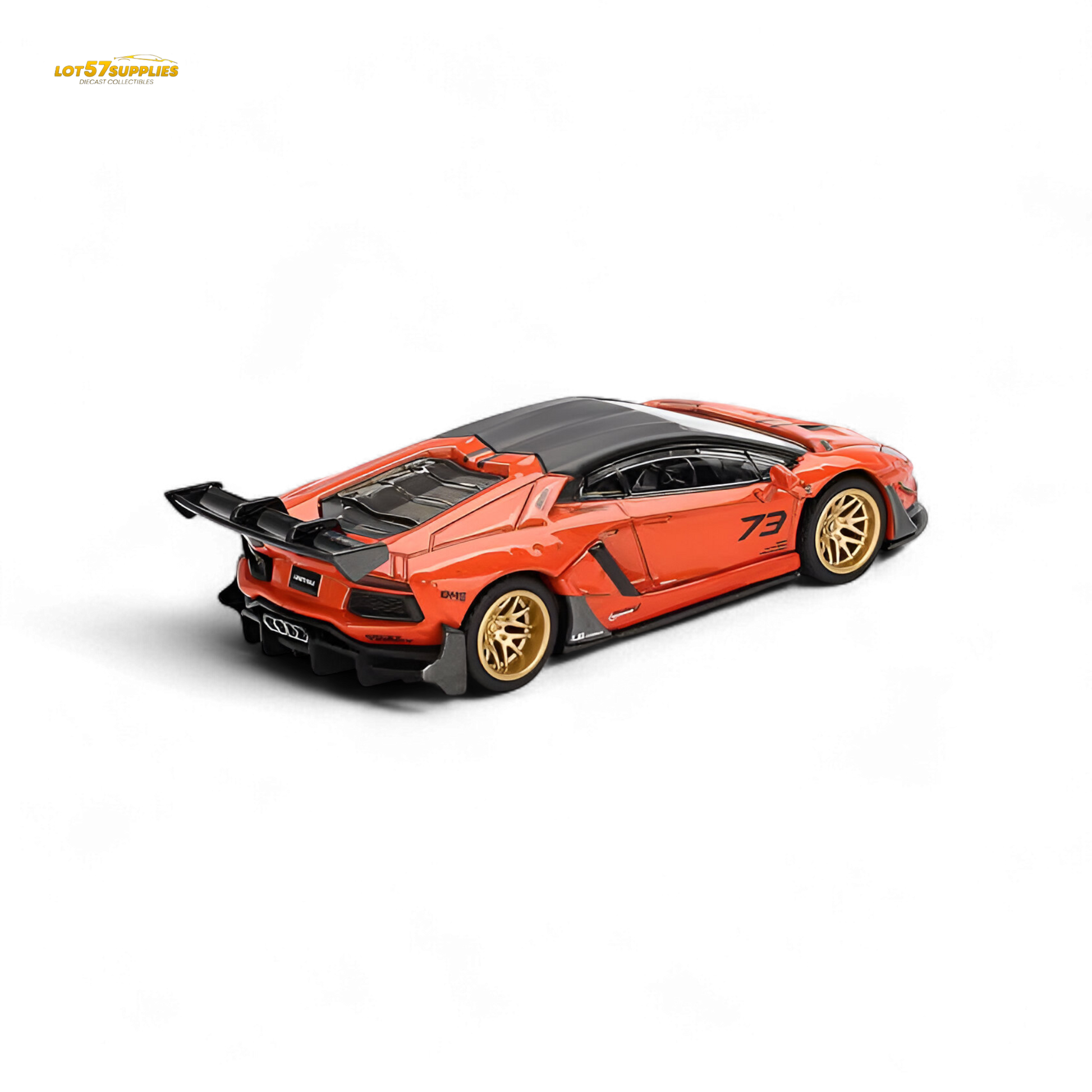 Orange Mini GT Lamborghini Aventador diecast car, 1:64 scale, detailed model from Lot57Supplies Diecast Shop, pre-order available.