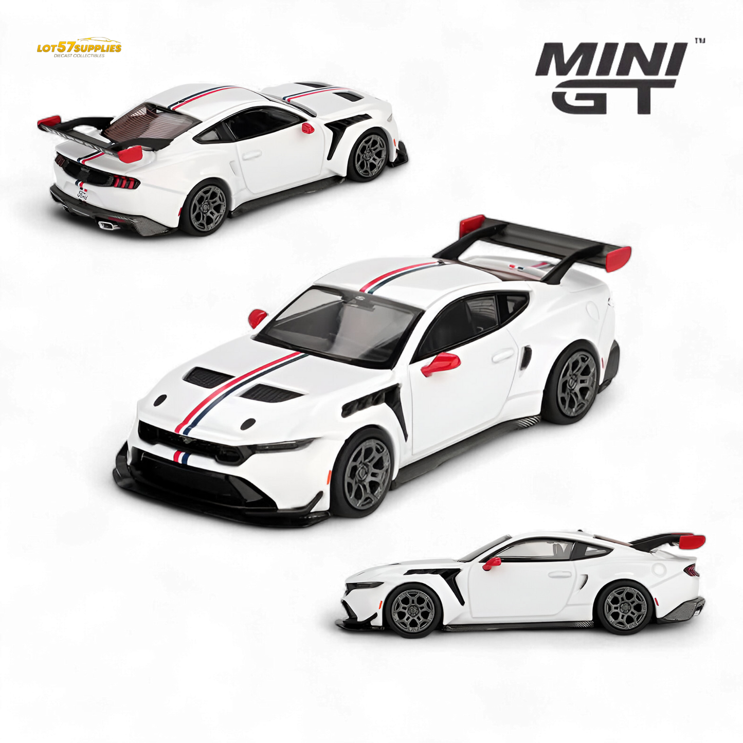 MiniGT Ford Mustang GTD Spirit of America diecast model in 1:64 scale, detailed Ford car replica from Lot57Supplies Diecast Shop