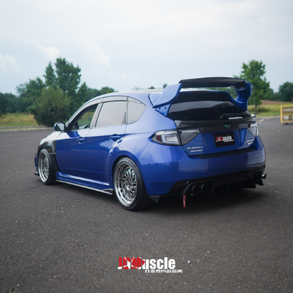 JDMuscle WRX/STI VS Style spoiler with brake lights, ABS, paint-matched finish, and partial carbon fiber on car's trunk