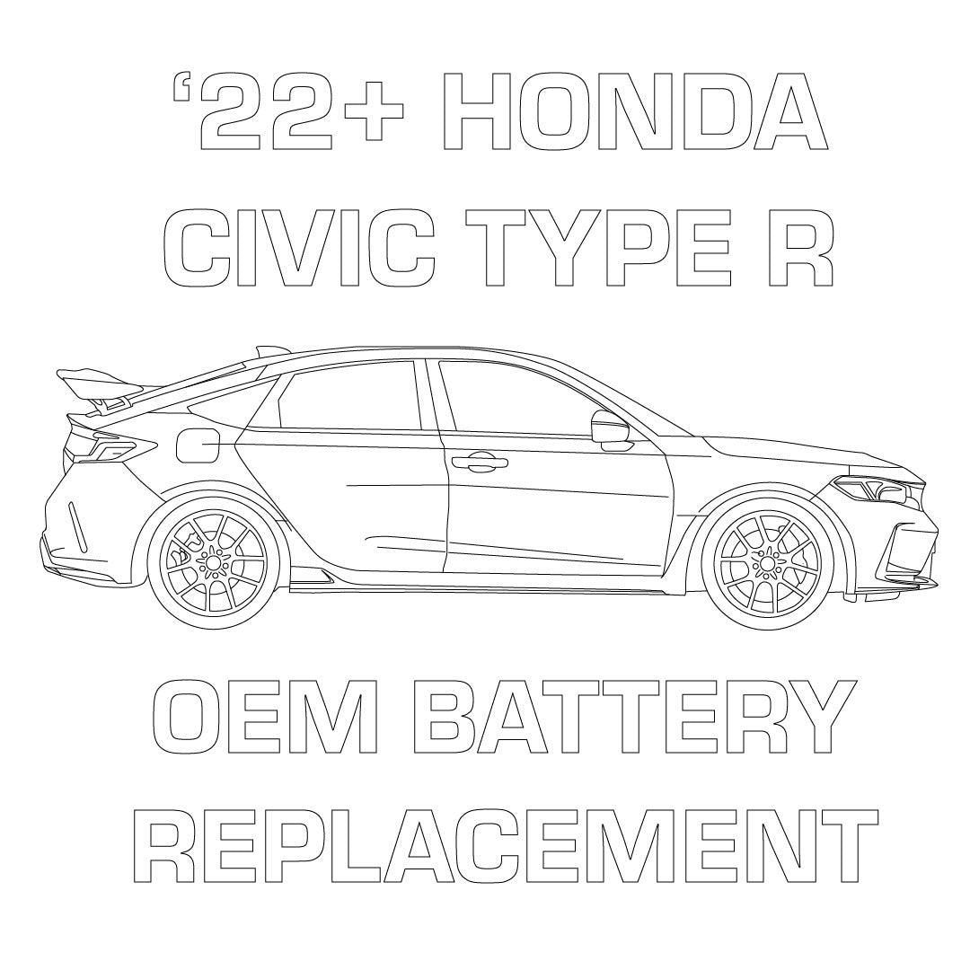 2022+ Honda Civic Type R Lithium Performance Battery by MeLe Design Firm, view of the battery with blueprint background