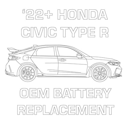 2022+ Honda Civic Type R Lithium Performance Battery by MeLe Design Firm, view of the battery with blueprint background