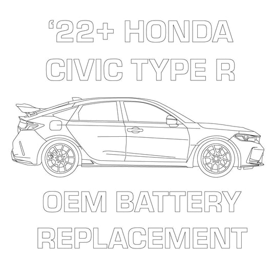 MeLe Design Firm Antigravity H5 Group 47 lithium battery installed in a 2022+ Honda Civic Type R FL5, showing the engine bay.