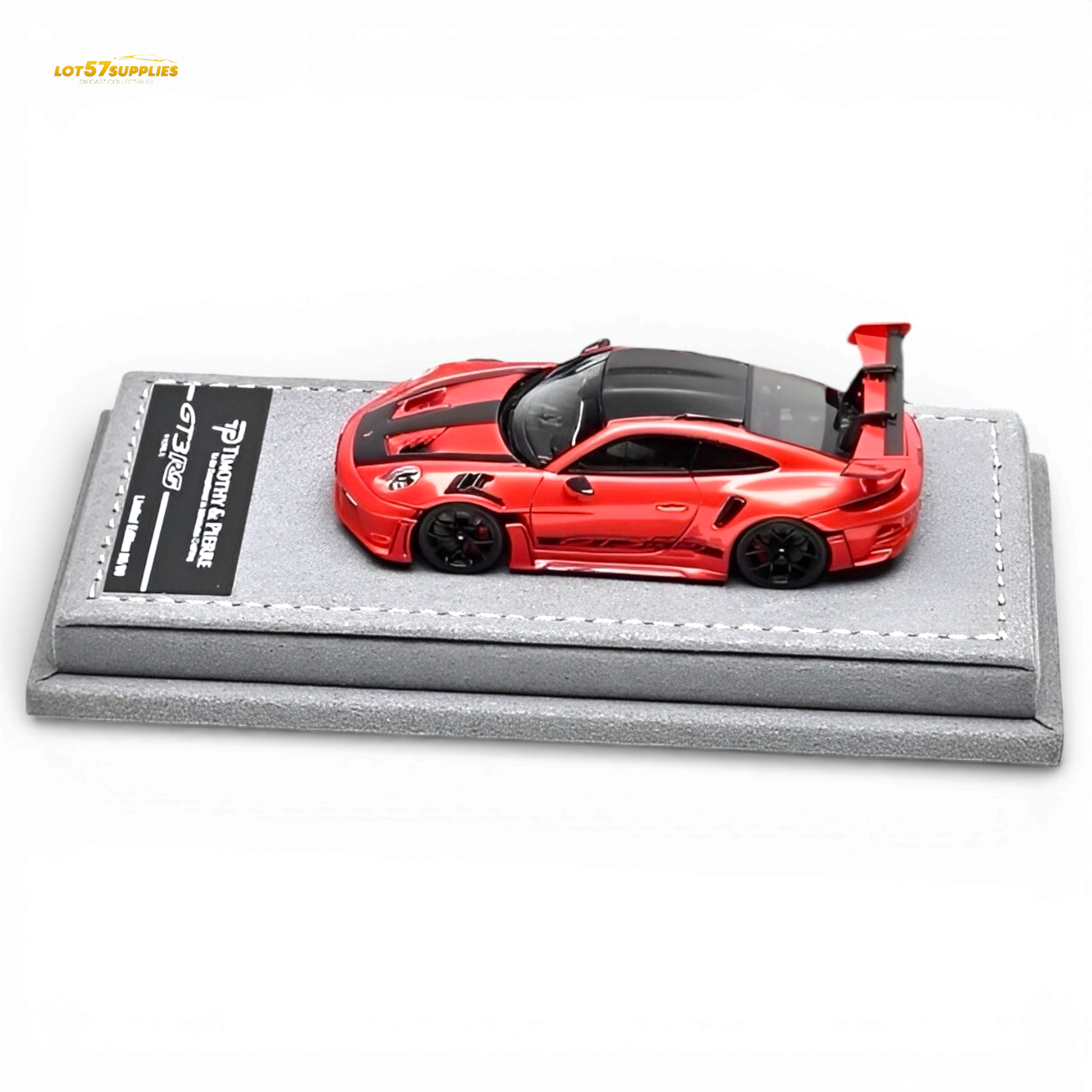 Red 1:64 scale TP Porsche 911 992 GT3 RS diecast model, detailed miniature sports car from Lot57Supplies Diecast Shop.
