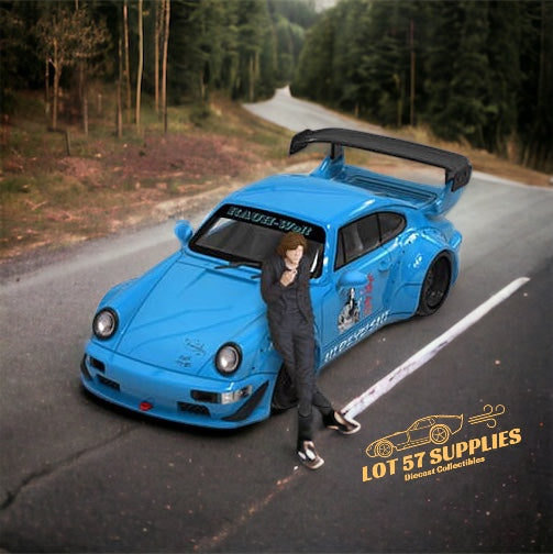 Blue Mini Station Porsche 911 964 RWB diecast car in 1:64 scale, detailed model by Lot57Supplies Diecast Shop.