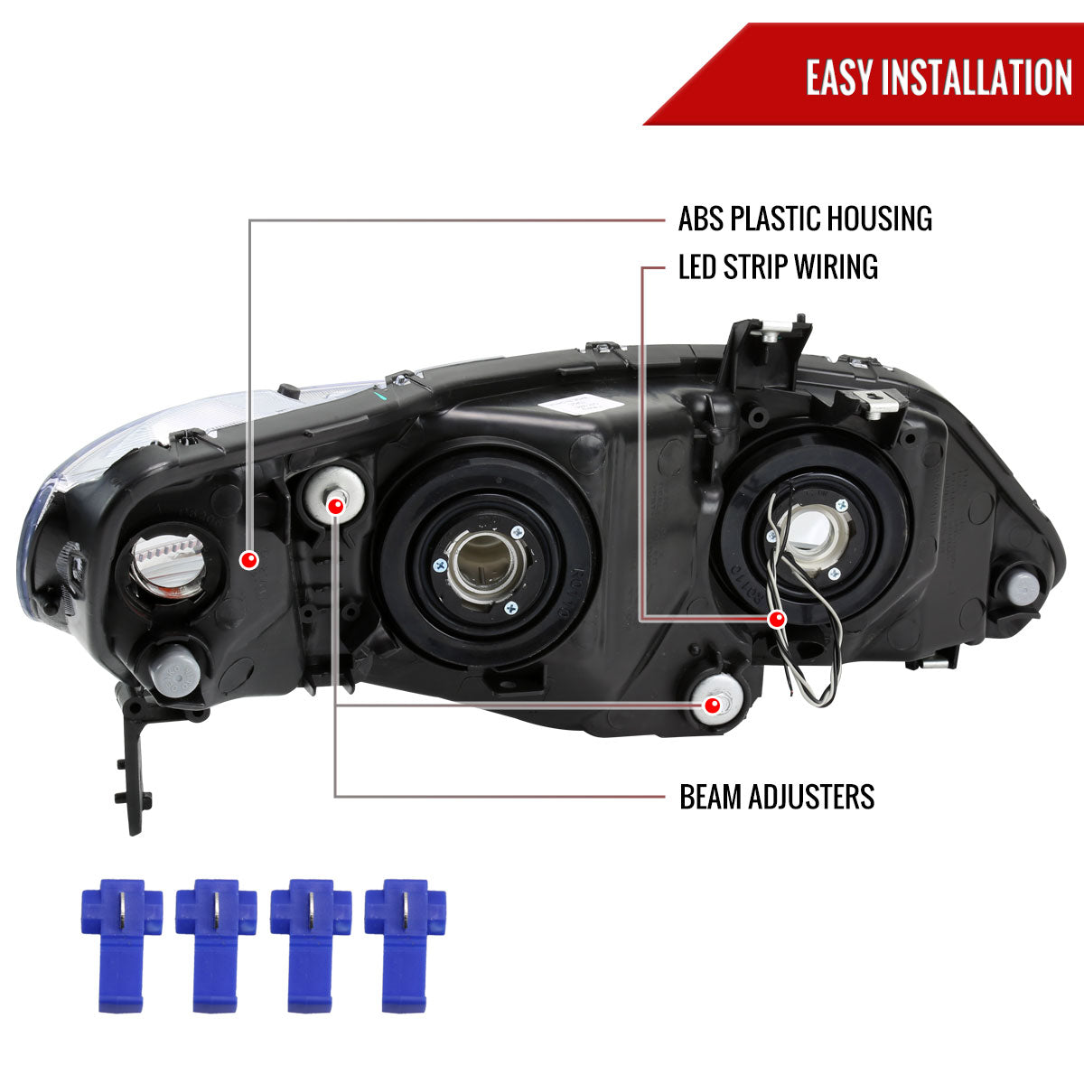 Spec-D OEM-Style LED strip headlights for 2006-2011 Honda Civic Sedan in chrome smoked finish, featuring modern LED lighting.