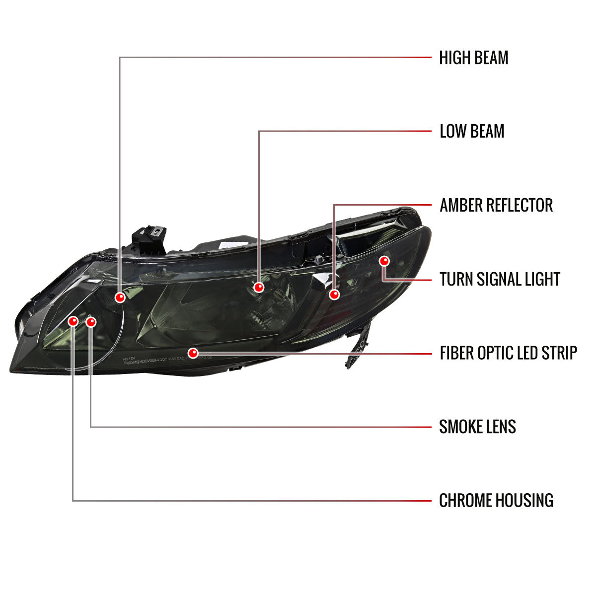 Spec-D OEM-Style LED Headlights for 2006-2011 Honda Civic Sedan, chrome and smoked finish, with LED light strips.