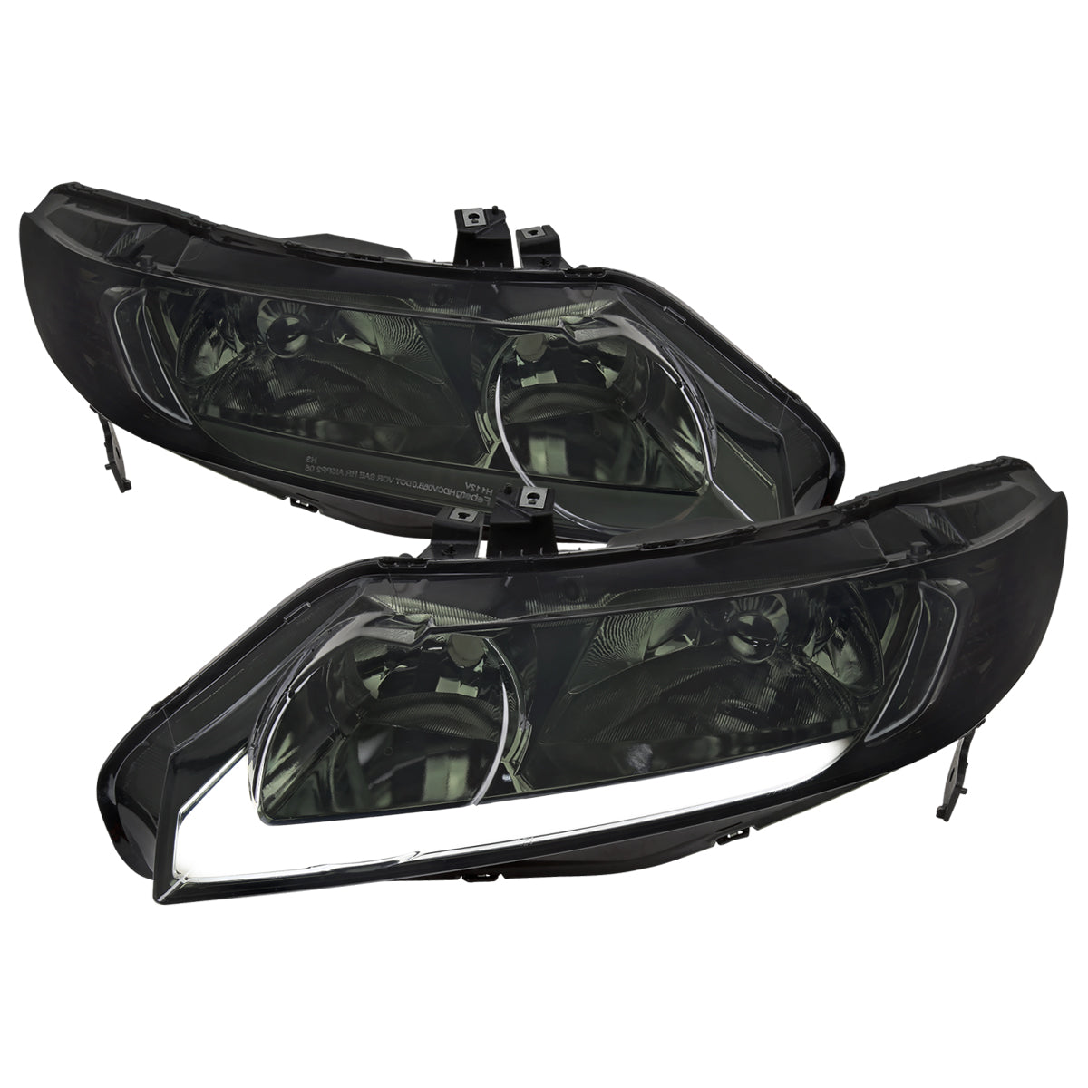 Spec-D OEM-style LED strip headlights for 2006-2011 Honda Civic Sedan, chrome and smoked finish, with sleek LED light strips.