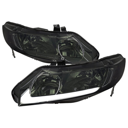 Spec-D OEM-style LED strip headlights for 2006-2011 Honda Civic Sedan, chrome and smoked finish, with sleek LED light strips.