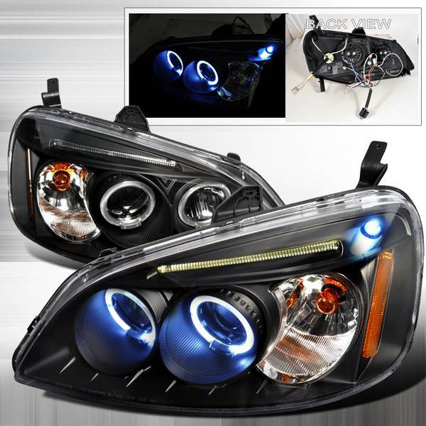 Spec-D 01-03 Honda Civic 2/4dr Halo Projector Headlights Black - Evergreen Kings