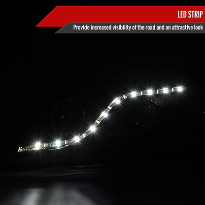 Black Spec-D R8-Style LED strip headlights for 2006-2011 Honda Civic Sedan, featuring sleek design and bright LED illumination.