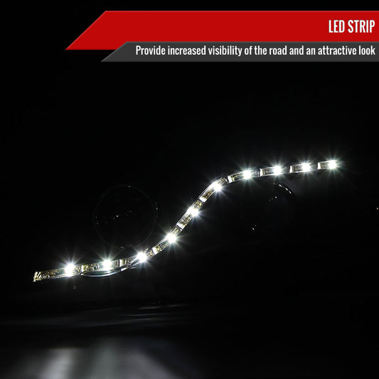 Black Spec-D R8-Style LED strip headlights for 2006-2011 Honda Civic Sedan, featuring sleek design and bright LED illumination.