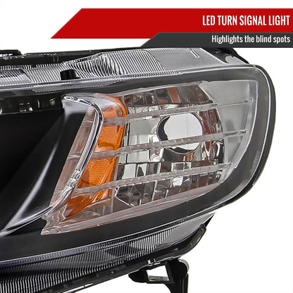 Black Spec-D R8-Style LED strip headlights for 2006-2011 Honda Civic Sedan, featuring sleek design and bright LED illumination.